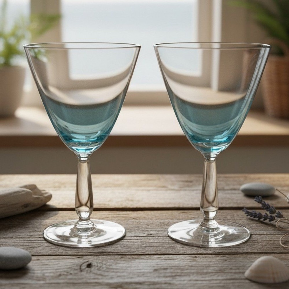 Seneca Blue Belnor Water Glasses, Set of 2, Vintage‎ Stemmed Goblets, Drinkware
